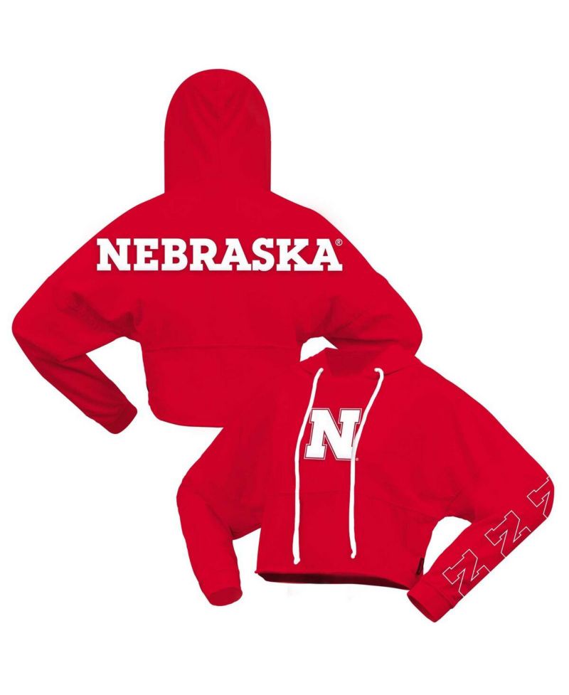 Women's Scarlet Nebraska Huskers Oversized Cropped Pullover Hoodie