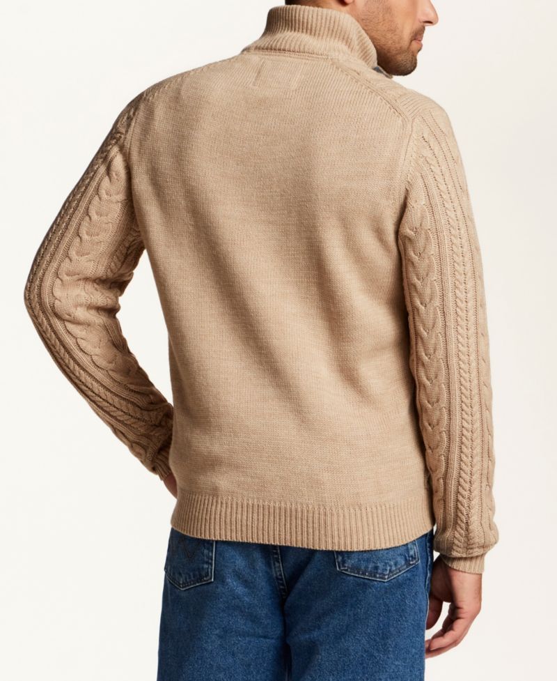 Men's Cable-Knit Mock-Neck Quarter-Button Sweater