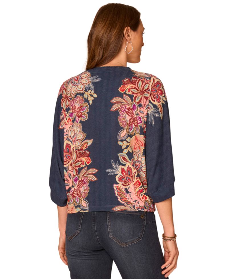 Petite Floral 3/4-Length Dolman Scoop-Neck Blouse