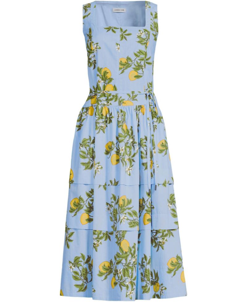 Women's Poplin Square Neck Midi Tie Waist Dress