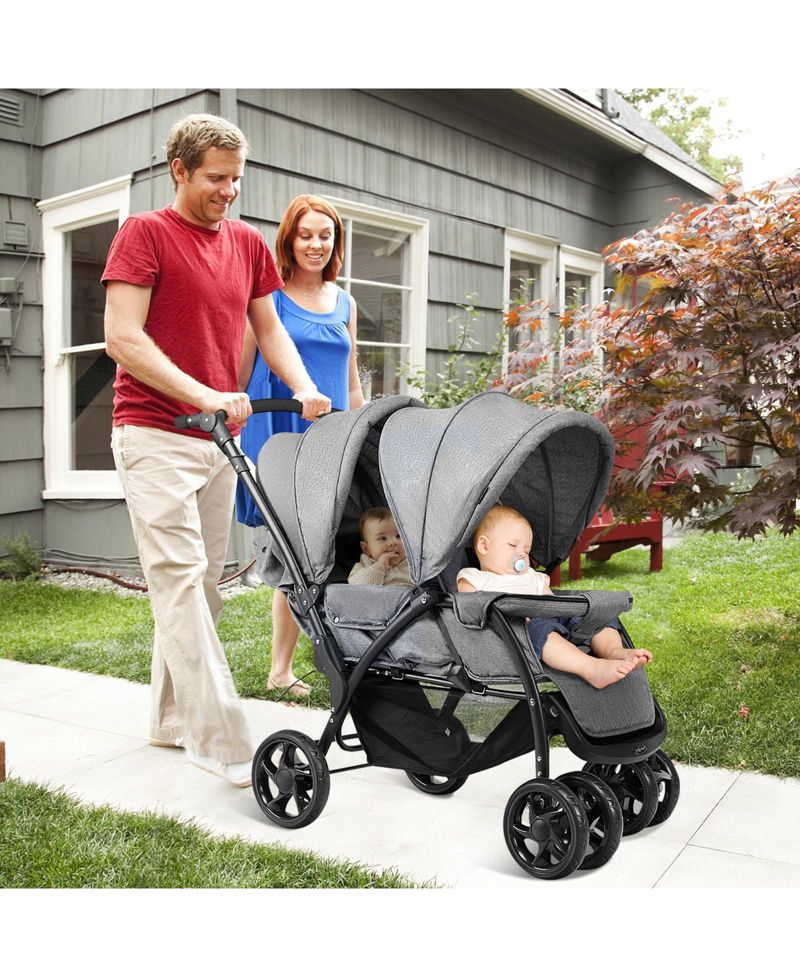 Foldable Double Baby Stroller with Front Back Seats Lightweight Design