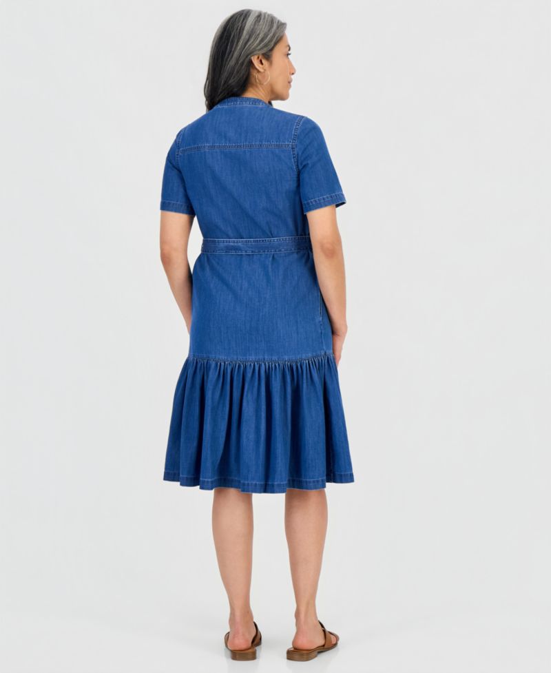 Petite Denim Tiered Midi Dress