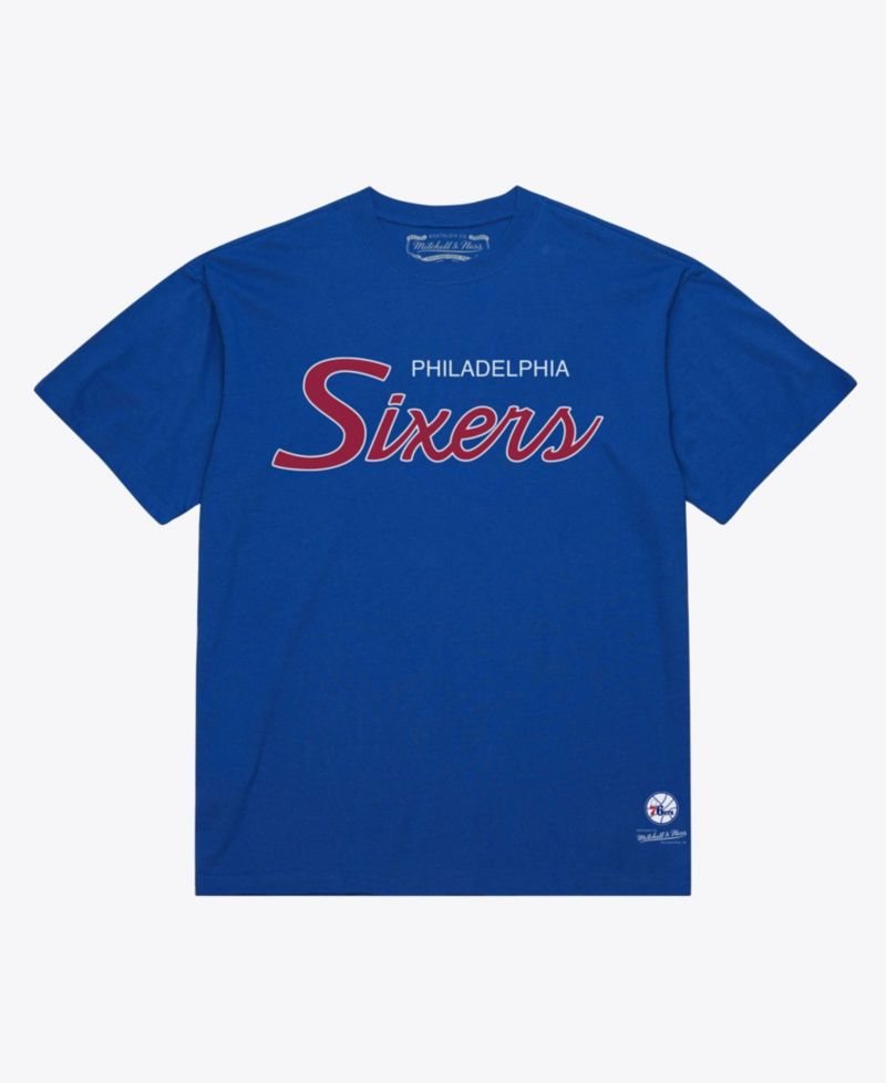 Men's Mitchell Ness Royal Philadelphia 76ers Vintage Wordmark T-Shirt