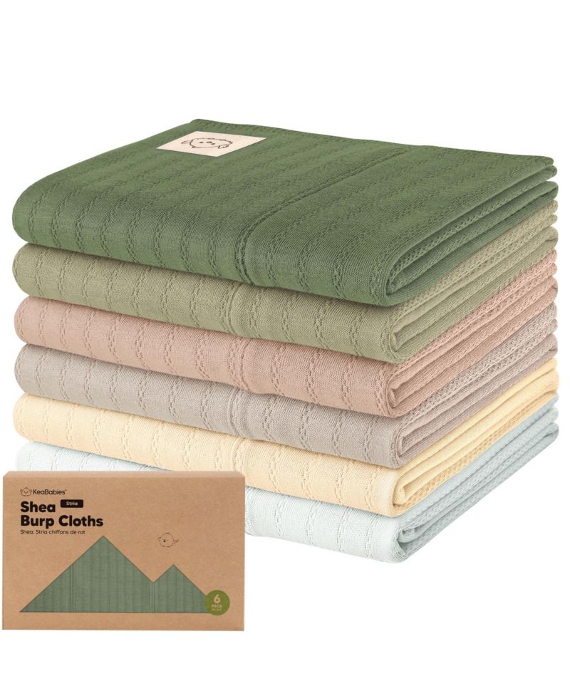 6pk Shea Baby Burp Cloths, Cotton Burping Cloths for Babies, Boys, Girls, Soft & Absorbent Spit Up Rag