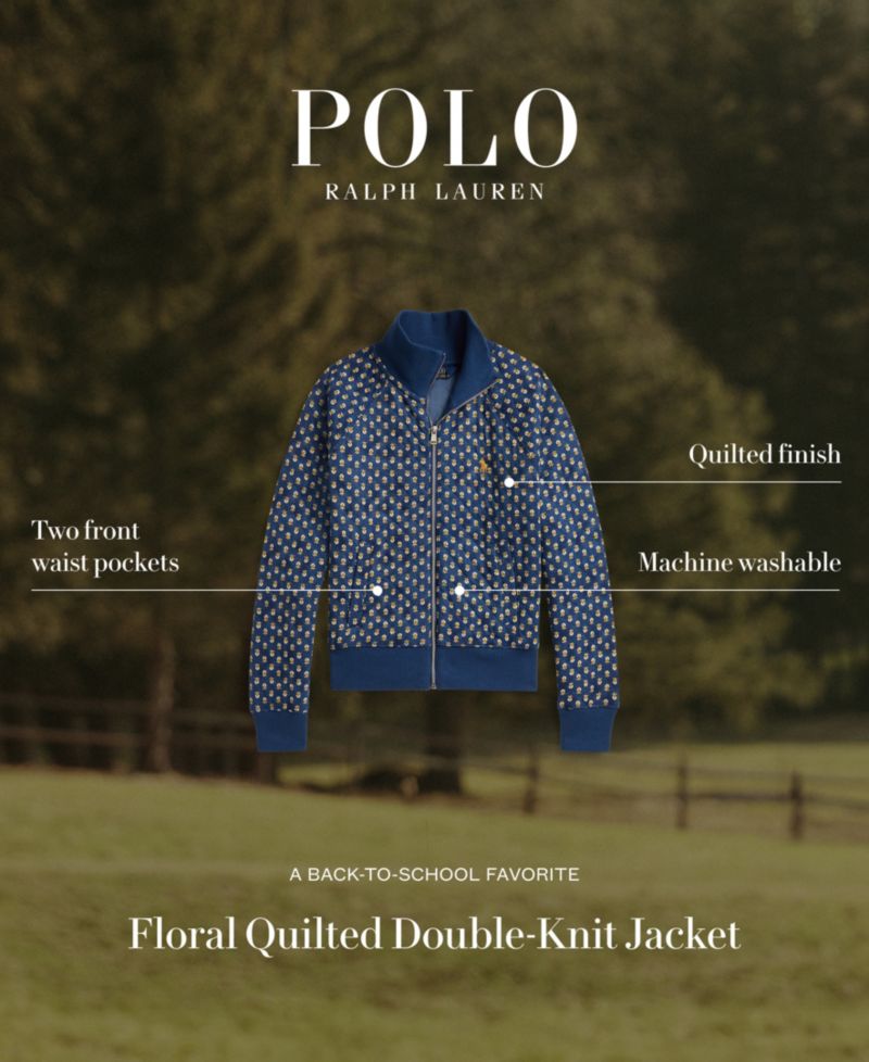 Girls' 7-16 Floral Quilted Double-Knit Jacket