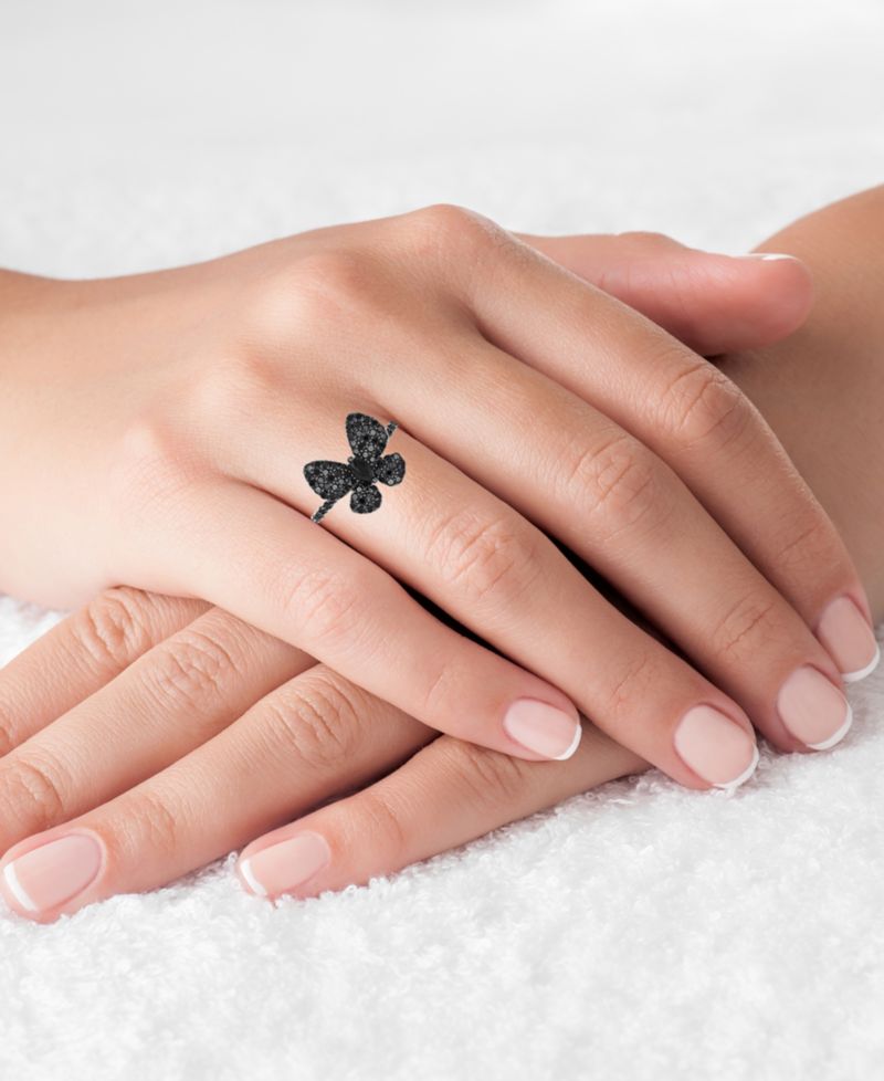 Black Spinel Butterfly Ring (7/8 ct. t.w.) in Black Rhodium-Plated Sterling Silver
