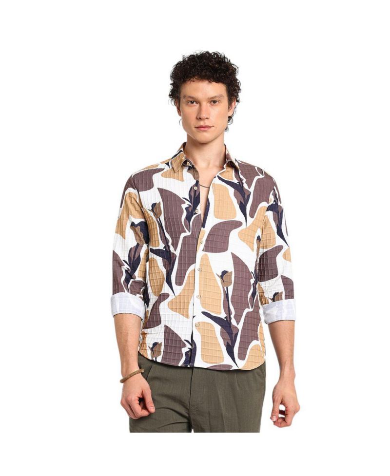 Men's Taupe Brown & Beige Abstract Tulip Shirt