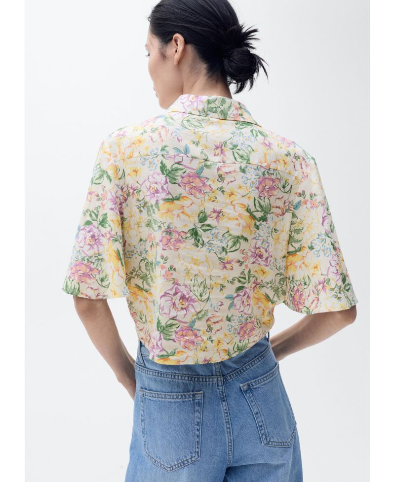 Women's Knotted Floral Linen Shirt