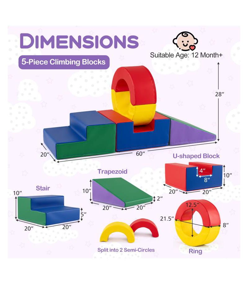 5-Piece Kids Foam Climbing Toys with PU Leather Cover