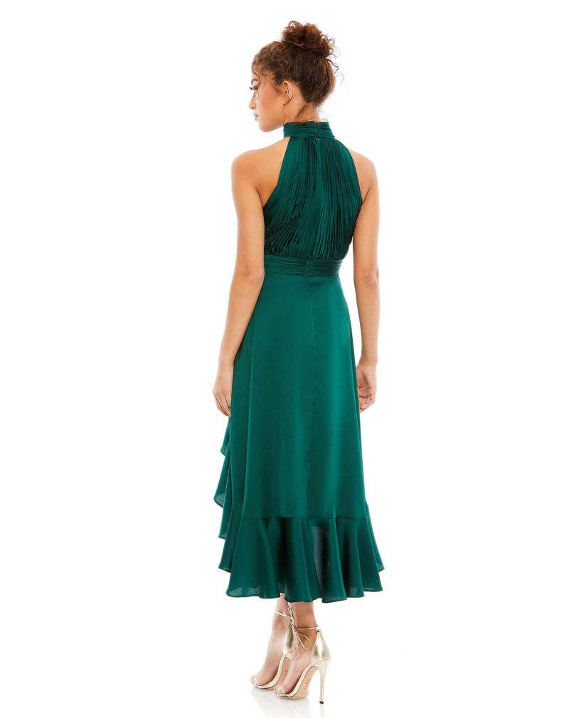 Women's Halter Neck Flower Detail Ruffled Midi Dress