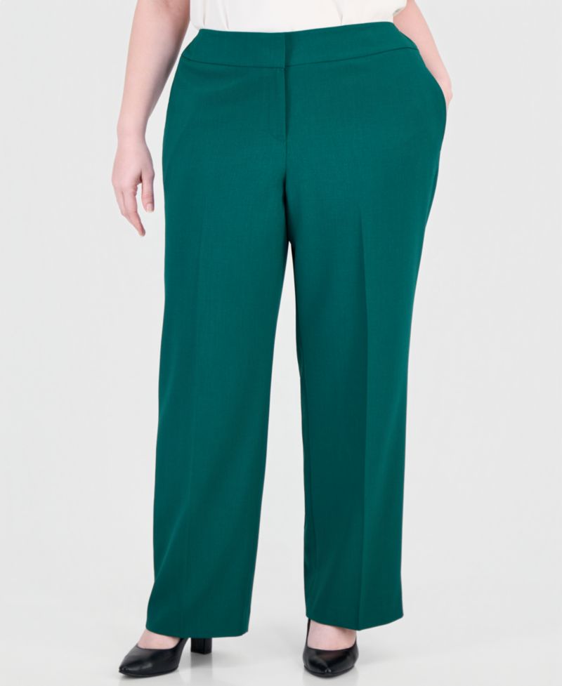 Plus Size Classic Fit Inset Waist Two Button Notch Collar Jacket and Wide Leg Pant, 2-Piece Set