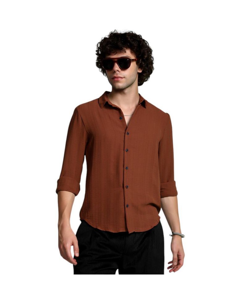 Men's Sienna Brown Woven-Lined Shirt