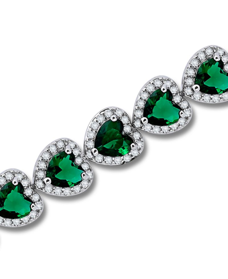 Cubic Zirconia Green Glass Heart Halo Link Bracelet