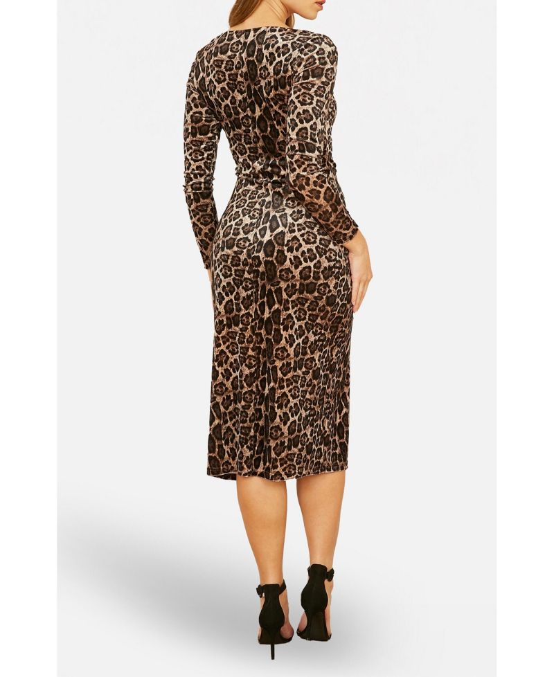 Women's Velvet Long Sleeve Fitted Midi Dress