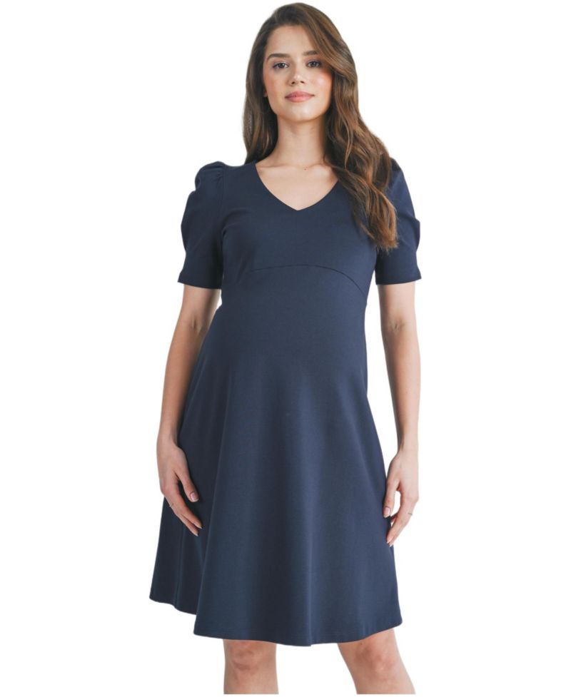 Women's A-Line V Neck Empire Waist Puff Sleeve Dress