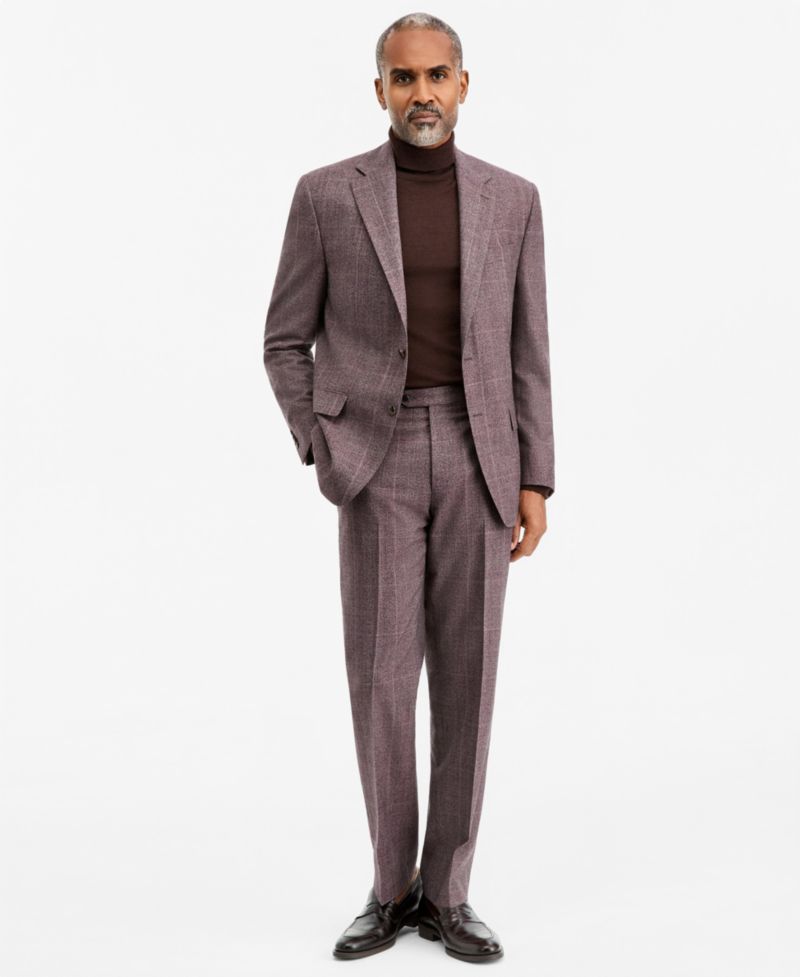 Men's Classic-Fit Wool-Blend Stretch Plaid Suit Separate Pants