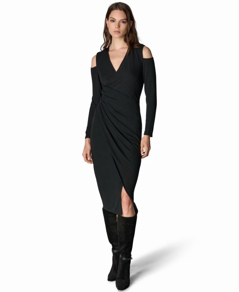 Women's Cold-Shoulder Wrap V-Neck Midi Dress