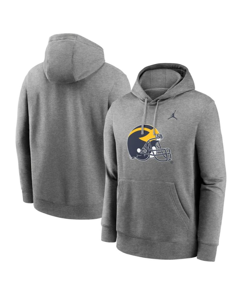 Men's Heather Gray Michigan Wolverines Primetime Alternate Logo Club Fleece Pullover Hoodie