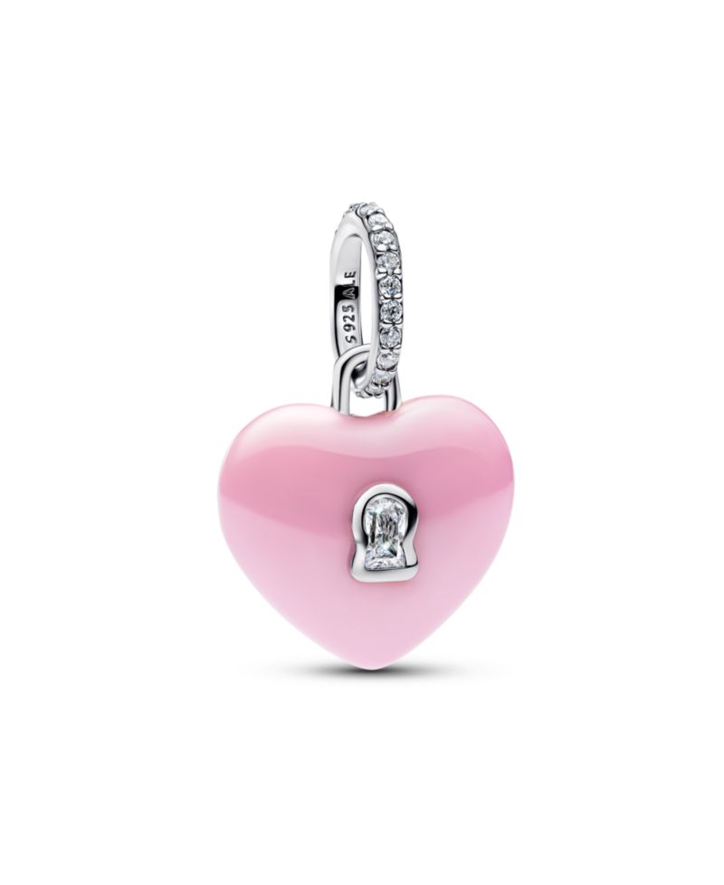 Pink Ceramic Heart Padlock Dangle Charm