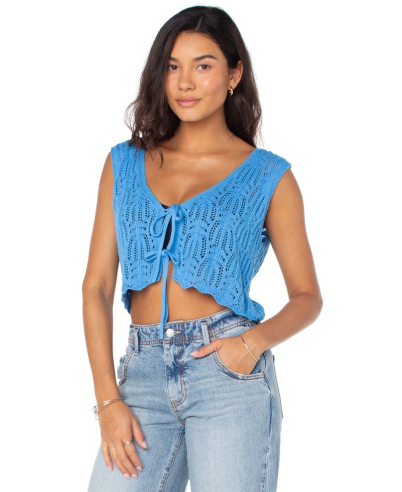 Women's Beach Bound Cotton Crochet Tie-Front Vest