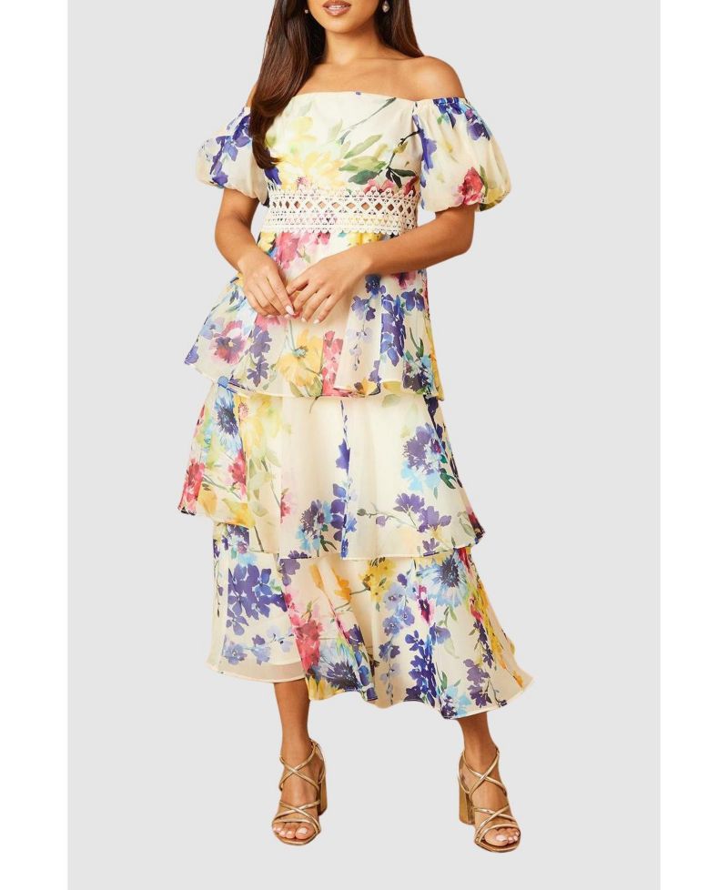 Women's Floral Bardot Midi Dress