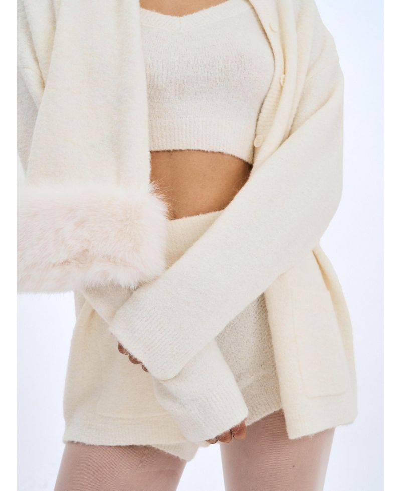Women Selma White Wool-Blend Ribbed Knit Scarf