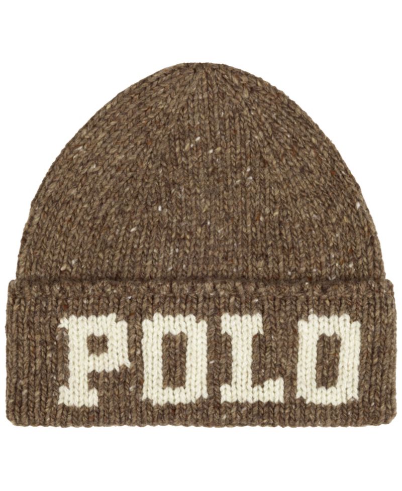 Men's Knit Tweed Polo Beanie Hat