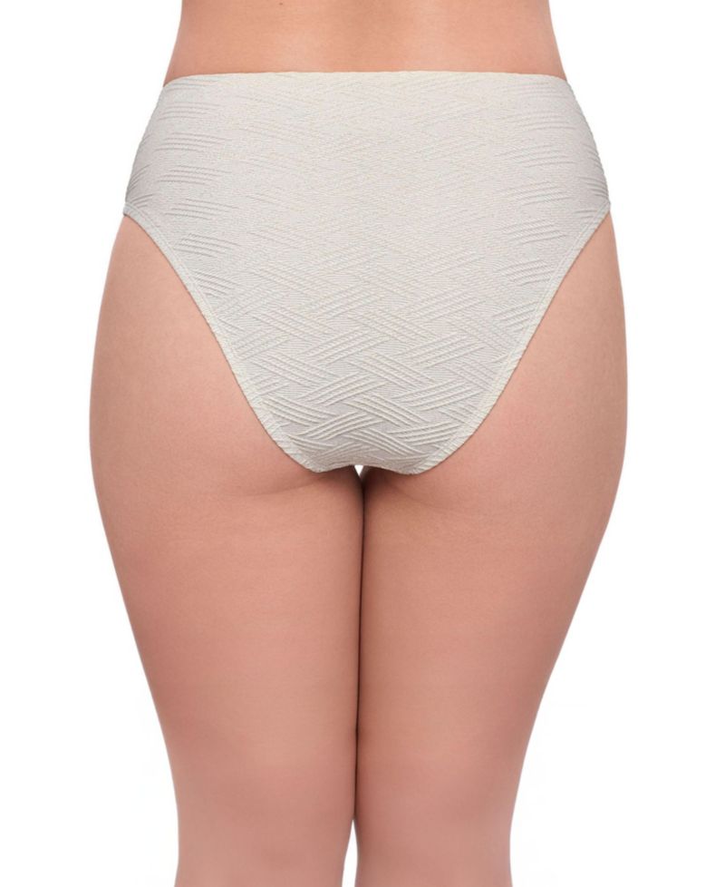 Women's Smoothing and Sculpting Basket Weave Cinch Front High Cut Bikini Swimsuit Bottoms