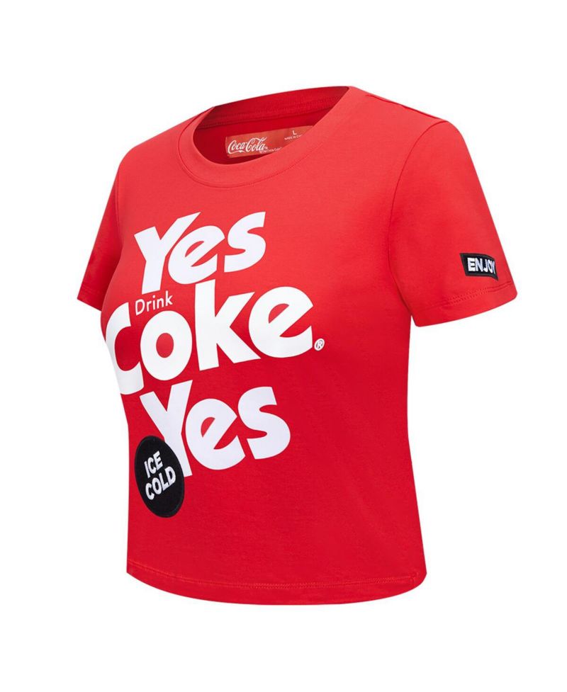 Women's Red Coca-Cola Yes Coke Yes Baby Doll Cropped T-Shirt
