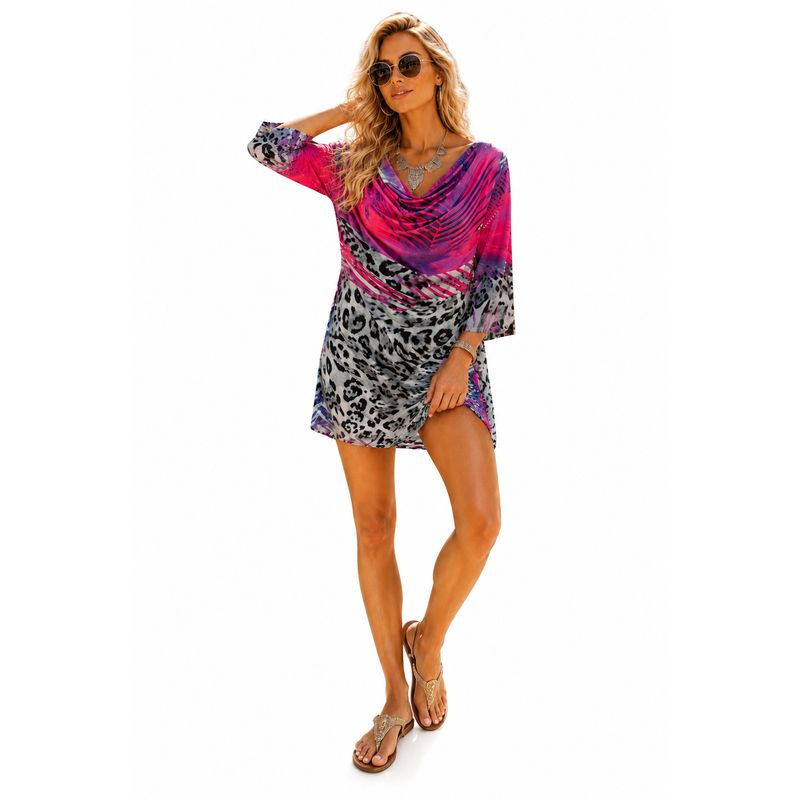 Women's Boho Cowl-Neck Animal-Print Tunic Top