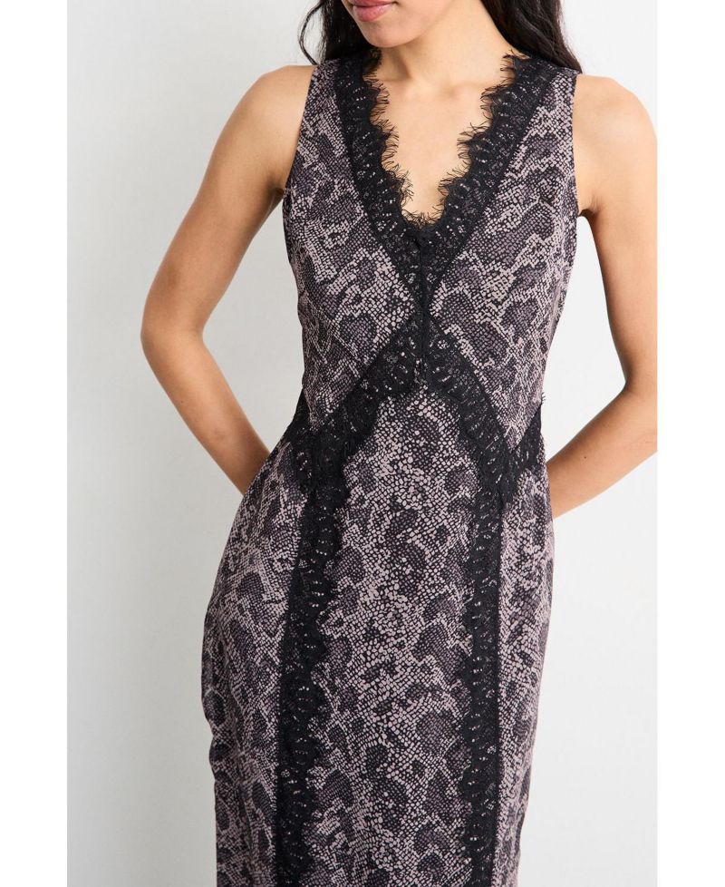 Women's Chiffon Printed Lace Trim Dress