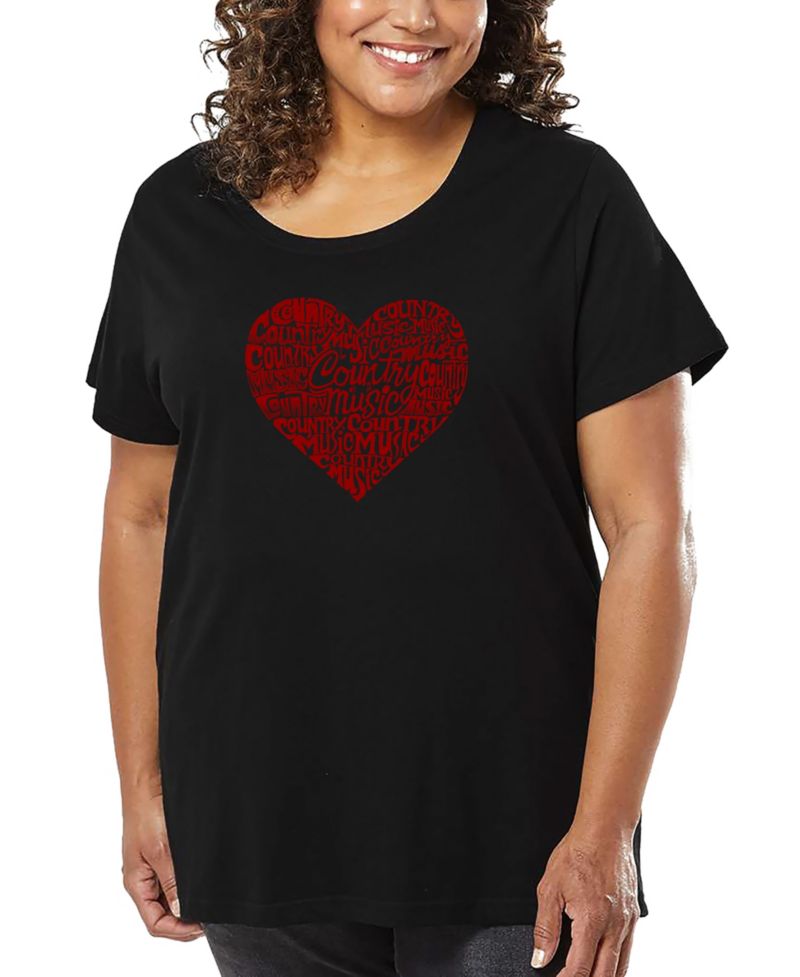 Plus Size Country Music Heart Word Art T-Shirt