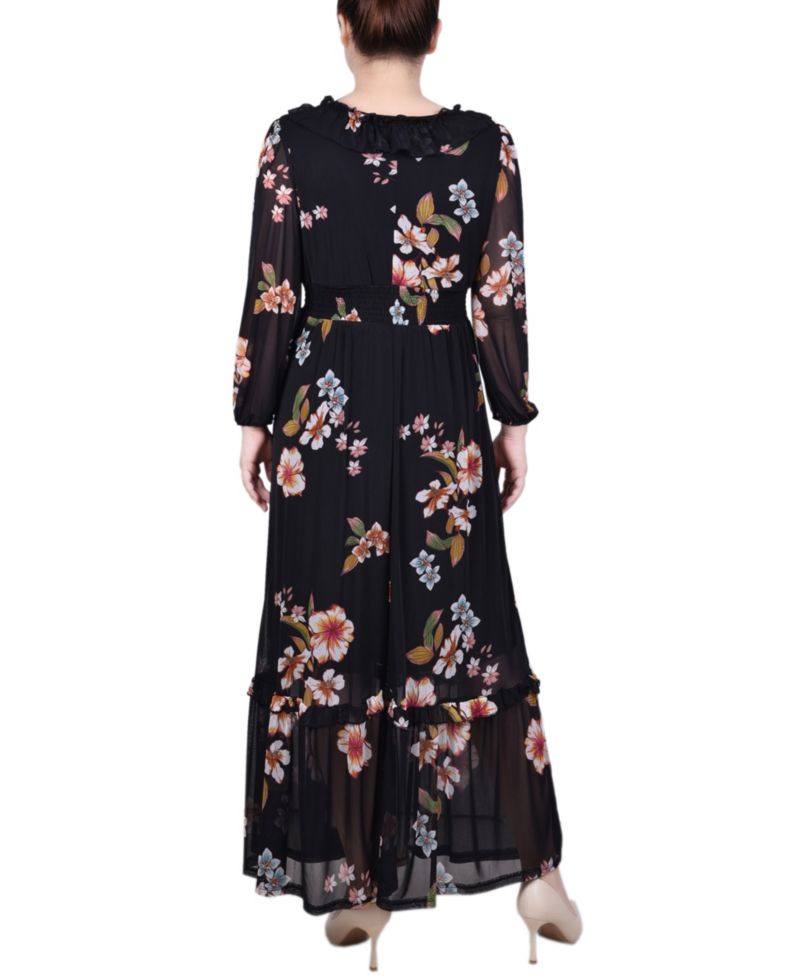 Petite Long Sleeve Mesh Maxi Dress
