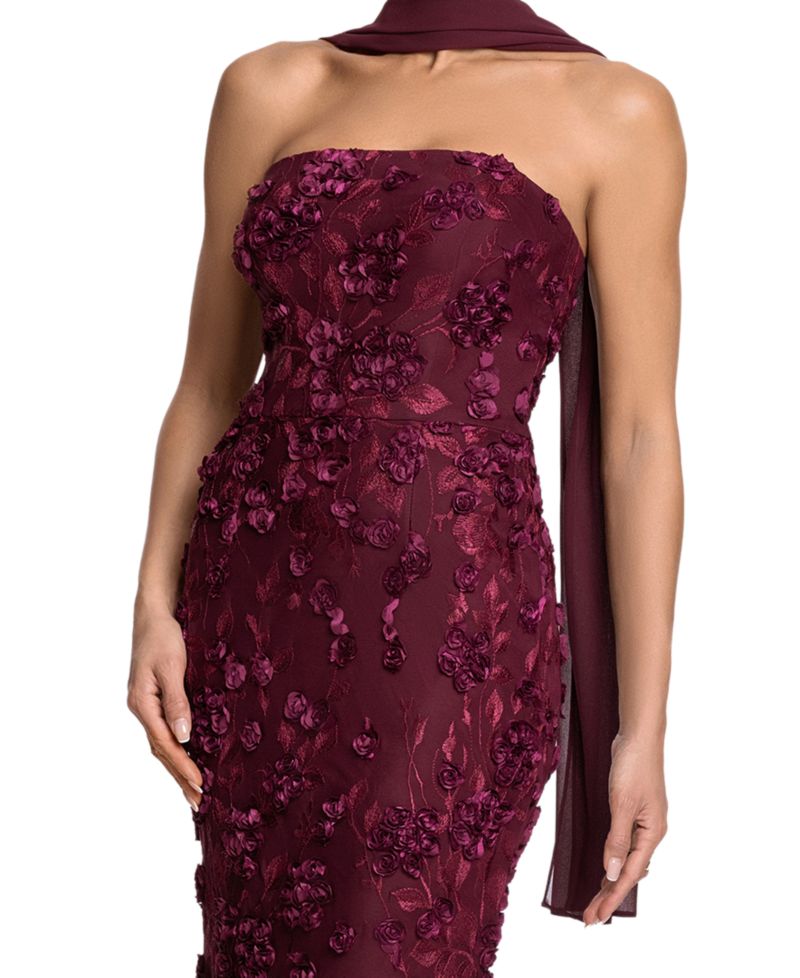 Women's Strapless Floral Power-Mesh Gown