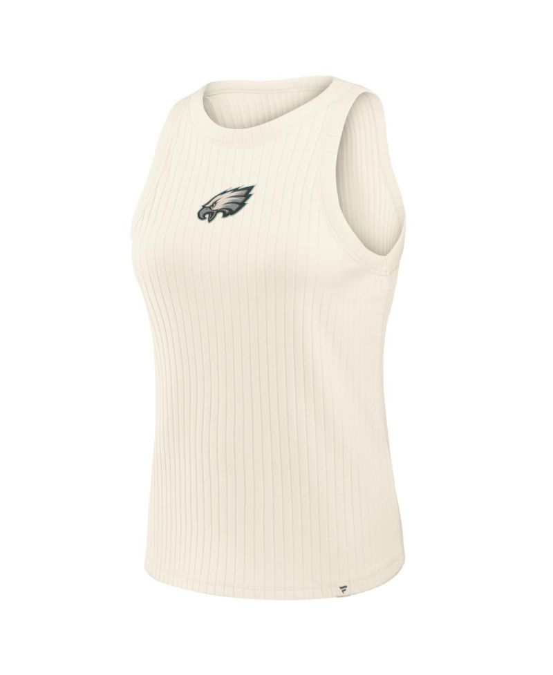 Women's Cream Philadelphia Eagles Star Play Tri-Blend Ribbed Tank Top