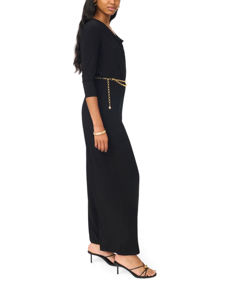 Women's Petite Cowl-Neck Wide-Leg 3/4 Sleeve Jumpsuit