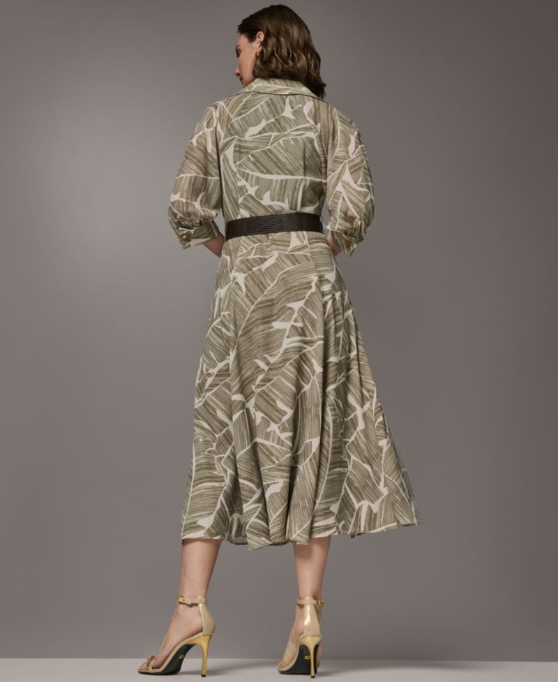 Women's Printed Collared Shirt Dress with Faux Leather Belt