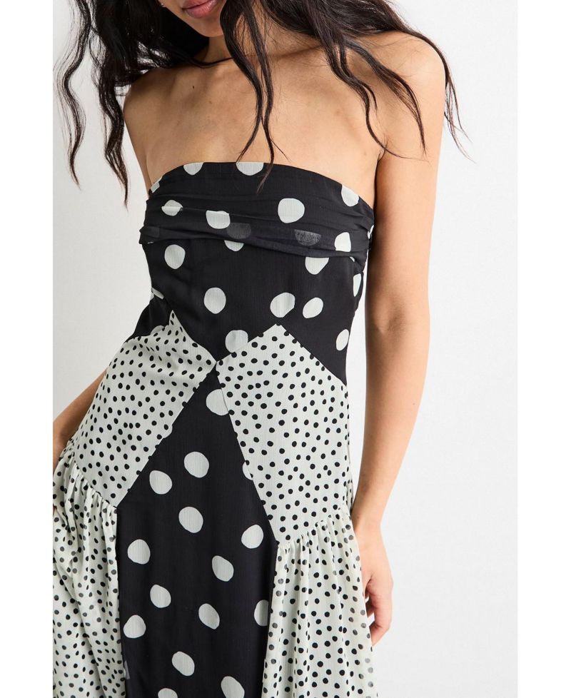 Women's Printed Bandeau Seam Detail Midi Dress