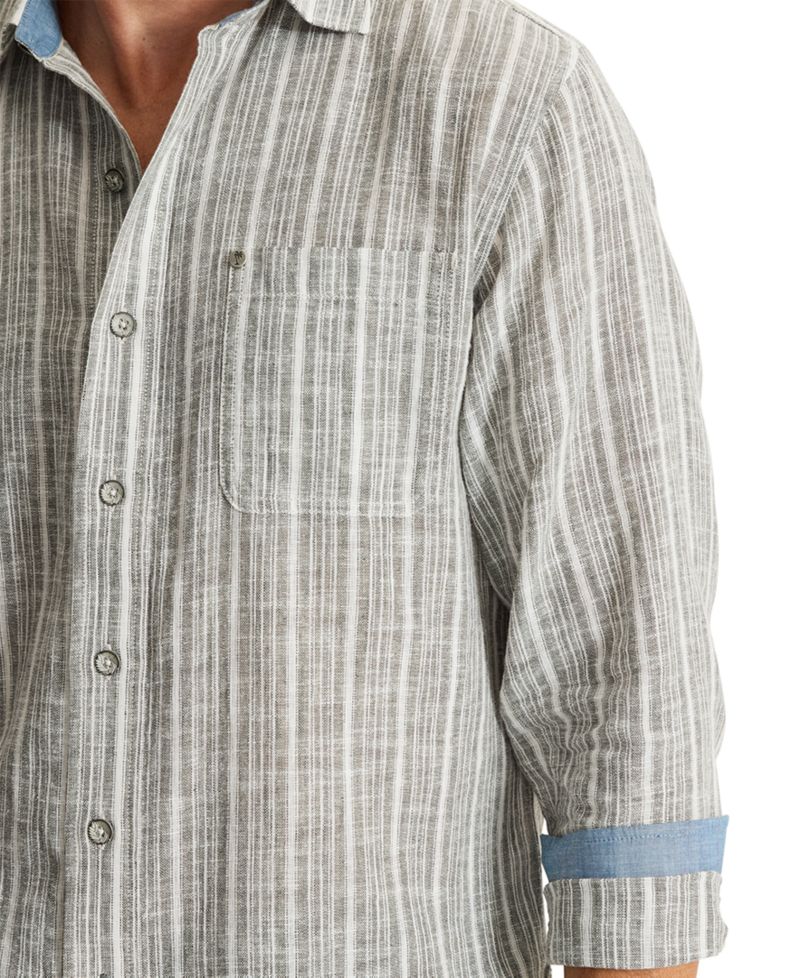 Men's Raffia Dunes Stripe Linen-Cotton Blend Long-Sleeve Shirt
