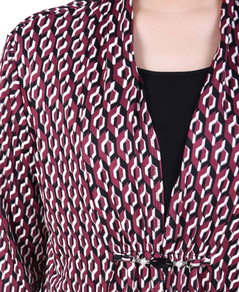 Petite Puff Print 3/4 Sleeve Two-Fer Top