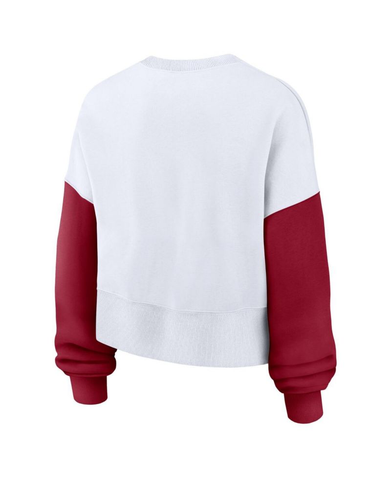Women's White Oklahoma Sooners Color-Block Oversized Cropped Pullover Sweatshirt