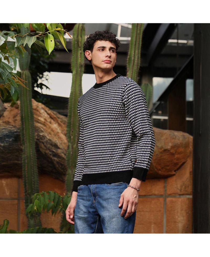 Men's Contrast-Jacquard Knit Pullover Sweater