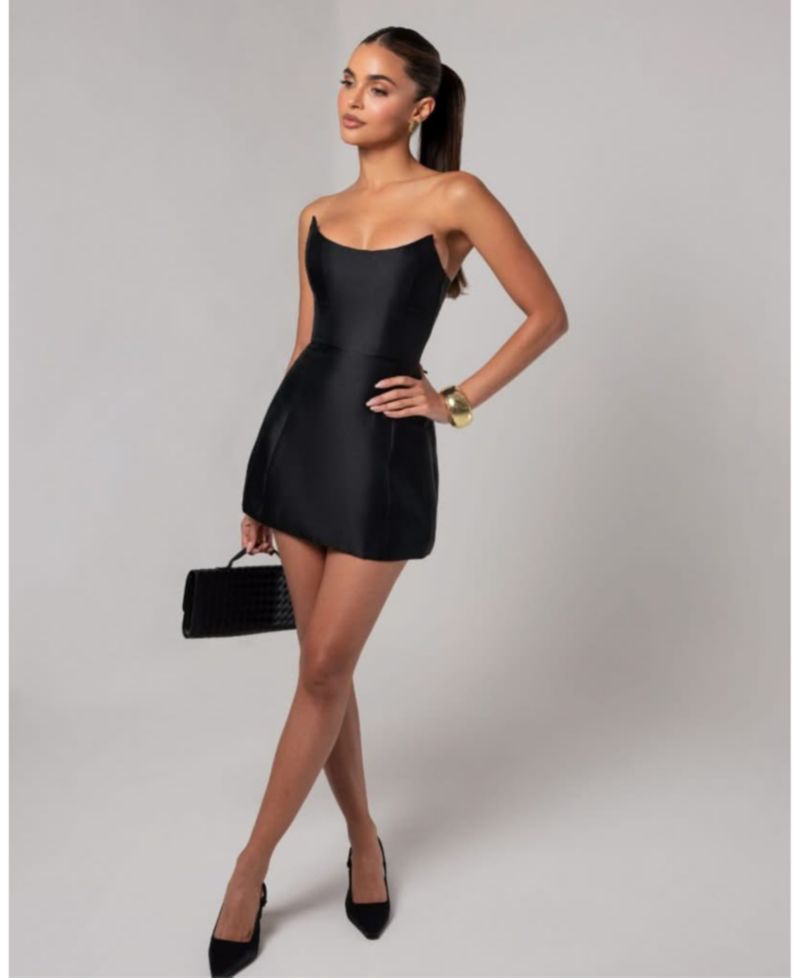 Women's Strapless Sheen Corset Mini Dress