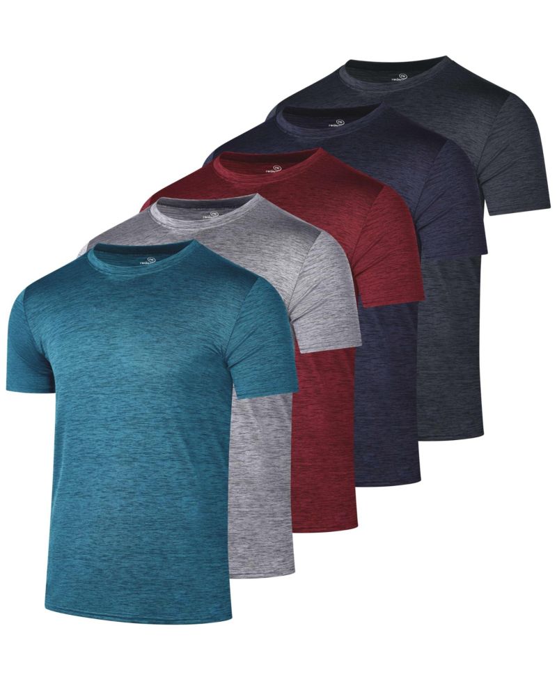 Men's 4-Way Stretch Workout Crew Neck T-Shirts, 5-Piece Set
