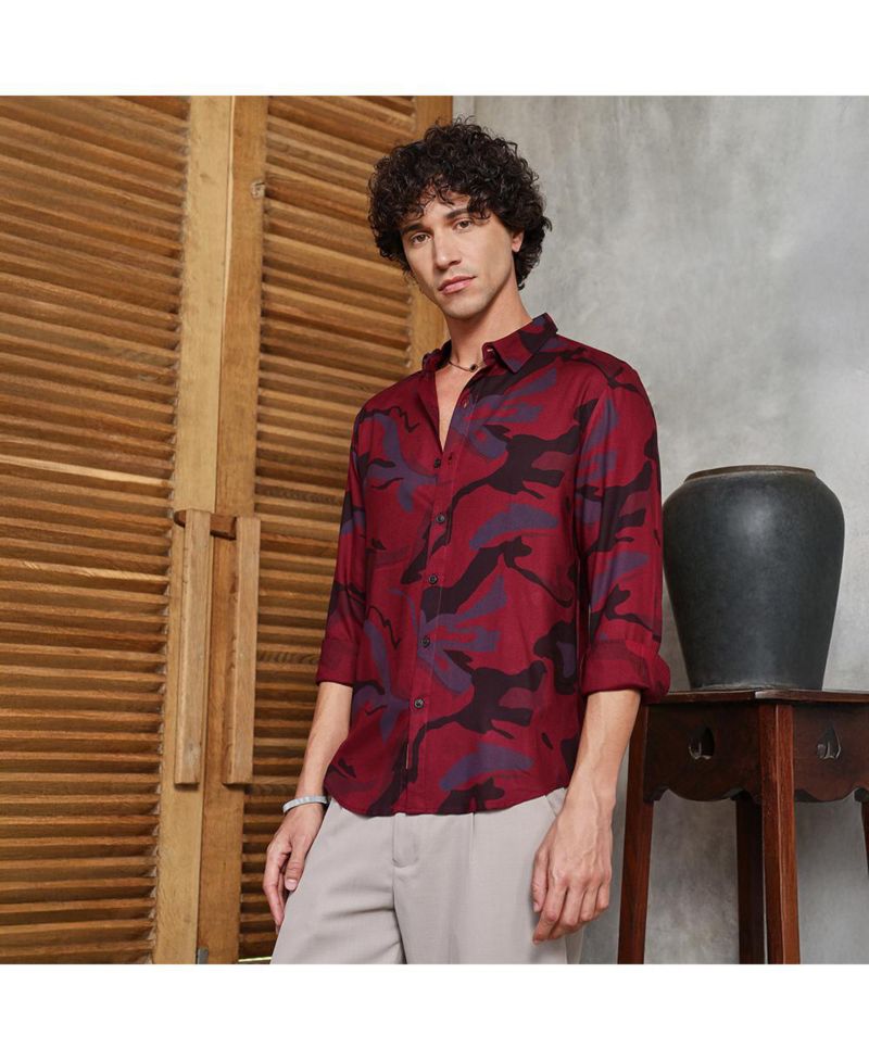 Men's Crimson Red Flowing Vines Shirt