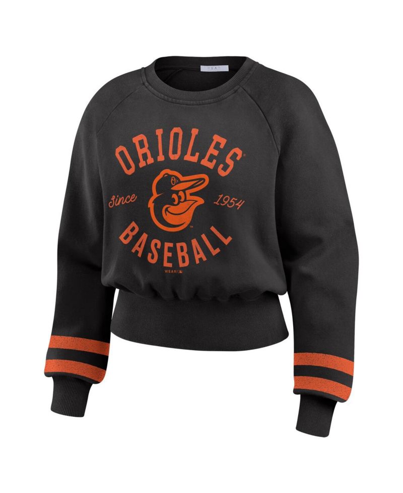 Women's Black Baltimore Orioles Vintage Washed Cropped Pullover Sweatshirt