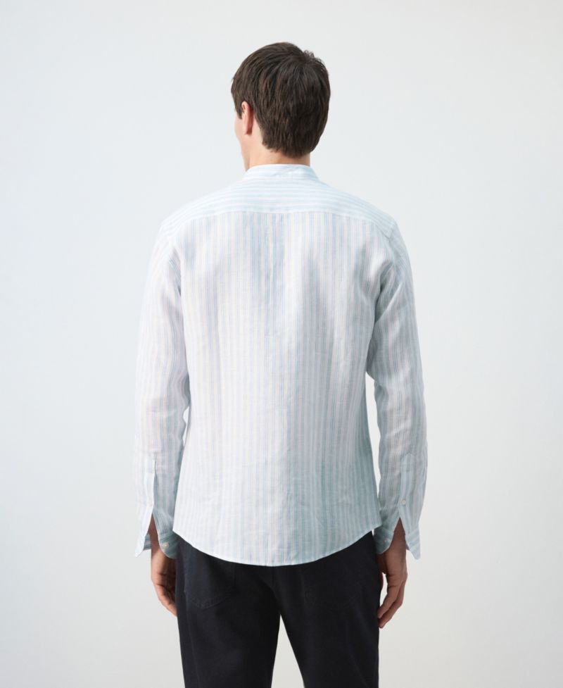 Men's Mandarin Collar Striped Shirt