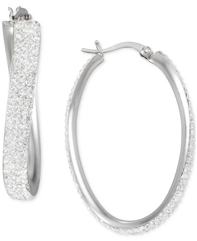 Crystal Pav&eacute; Wavy Oval Hoop Earrings