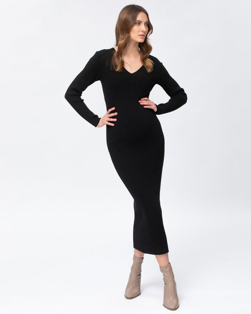Women's Long Sleeve RIB Knit Body-Con Dress Cara