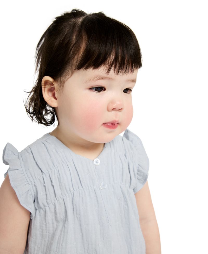 Baby Girls' Woven Clip-Dot Ruffle Trim Top & Bloomers, 2-Piece Set